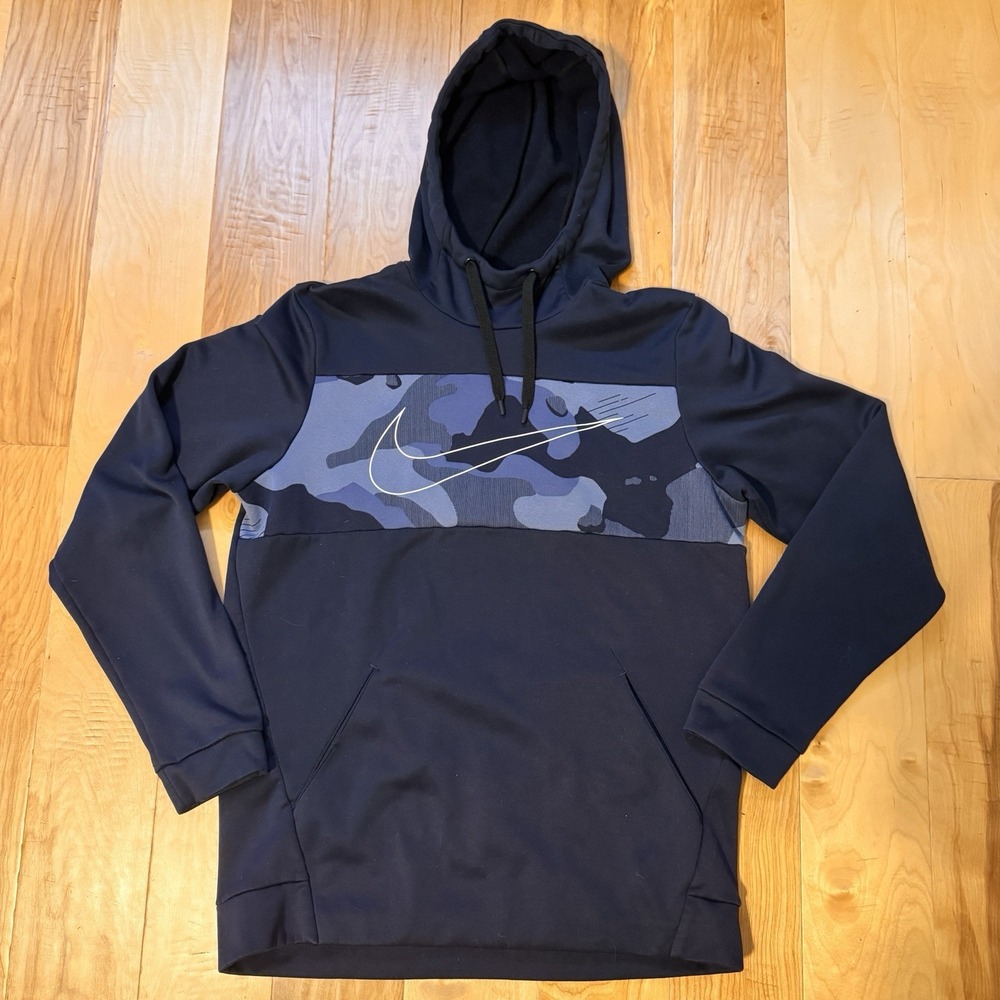 Nike Dri-FIT Hoodie Mens M Navy Blue Camo Swoosh Pullover Performance